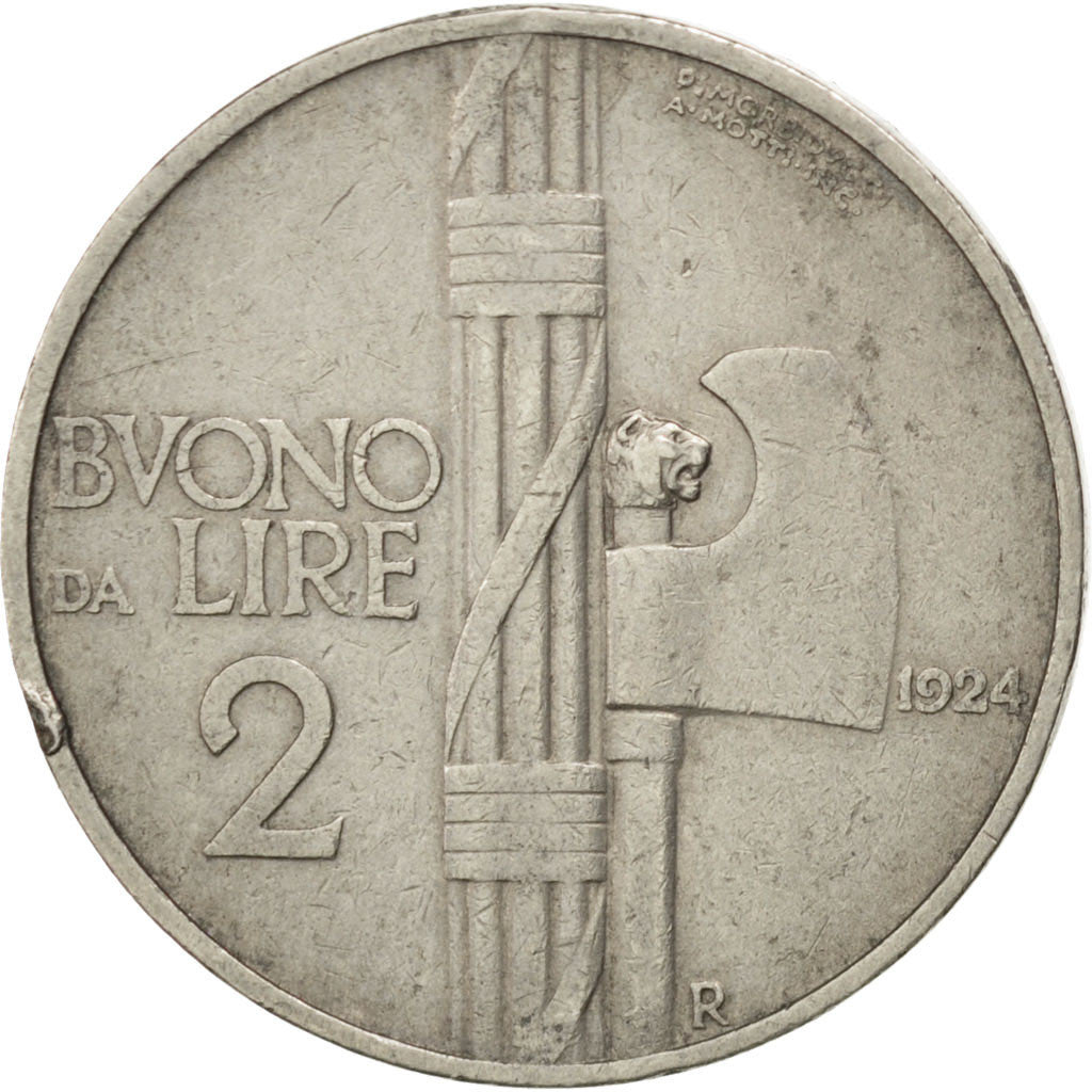 ITALY, 2 Lire, 1924, Rome, KM #63, EF(40-45), Nickel, 29.1, 9.89