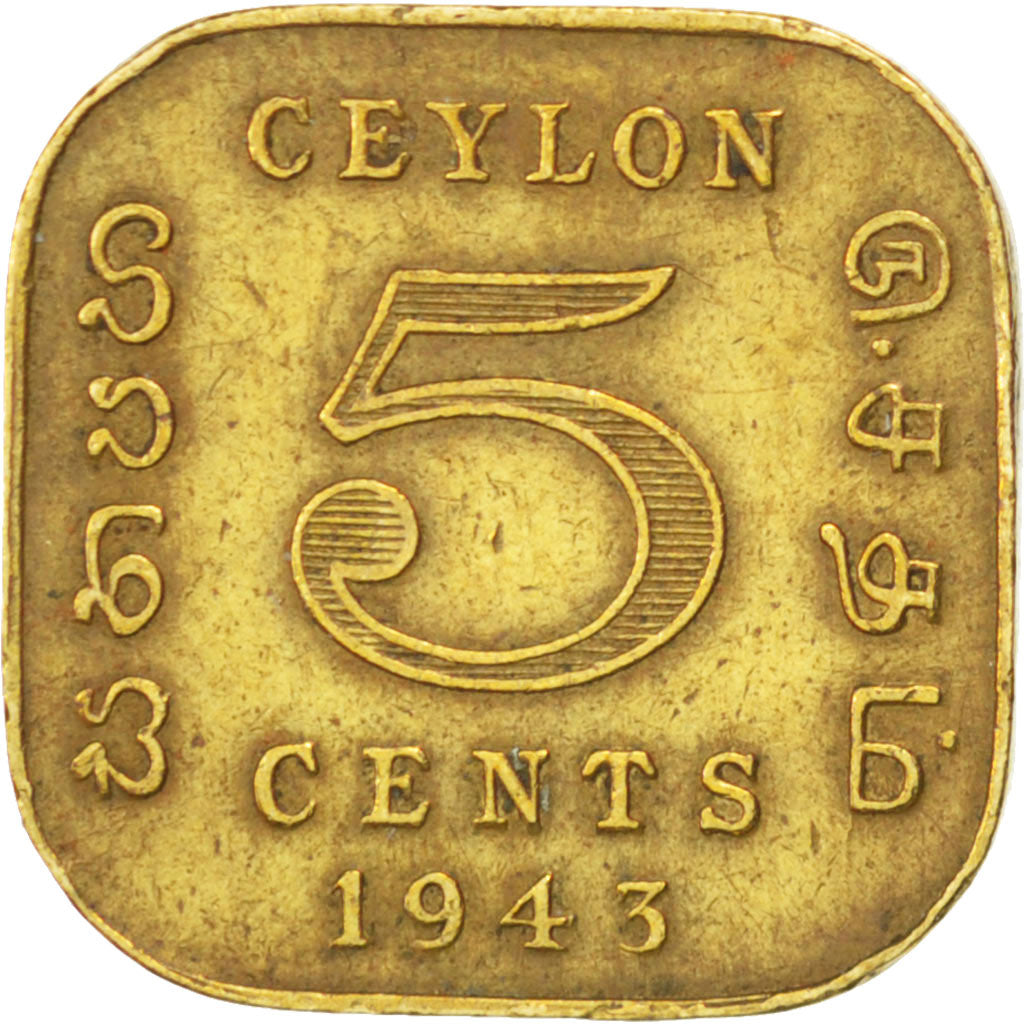 CEYLON, 5 Cents, 1943, KM #113.1, EF(40-45), Nickel-Brass, 18, 3.83