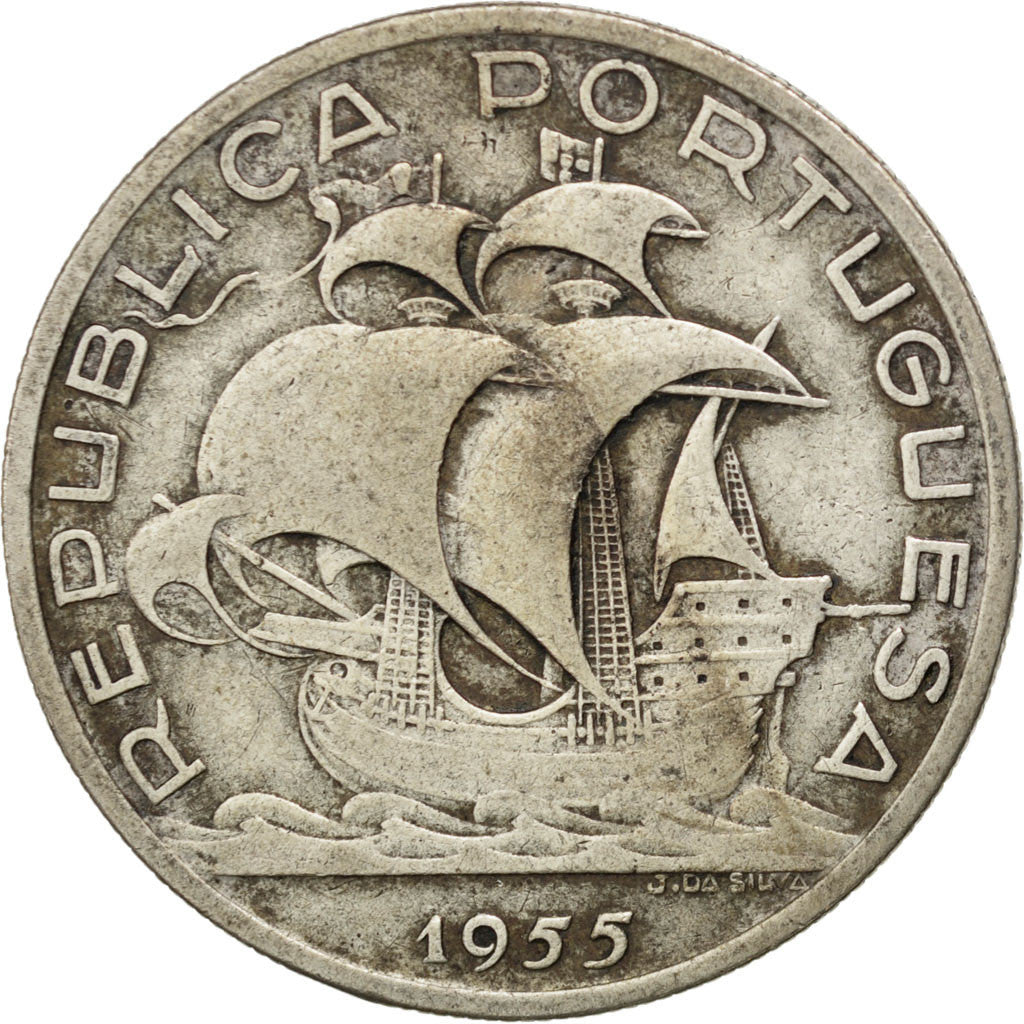 Coin, Portugal, 10 Escudos, 1955, EF(40-45), Silver, KM:586