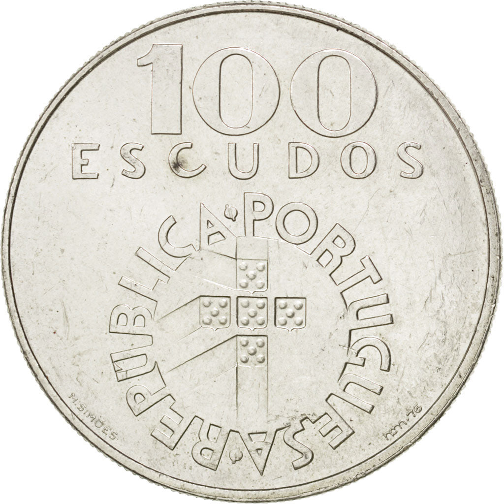 PORTUGAL, 100 Escudos, 1976, Lisbon, KM #603, AU(55-58), Silver, 32, 15.03