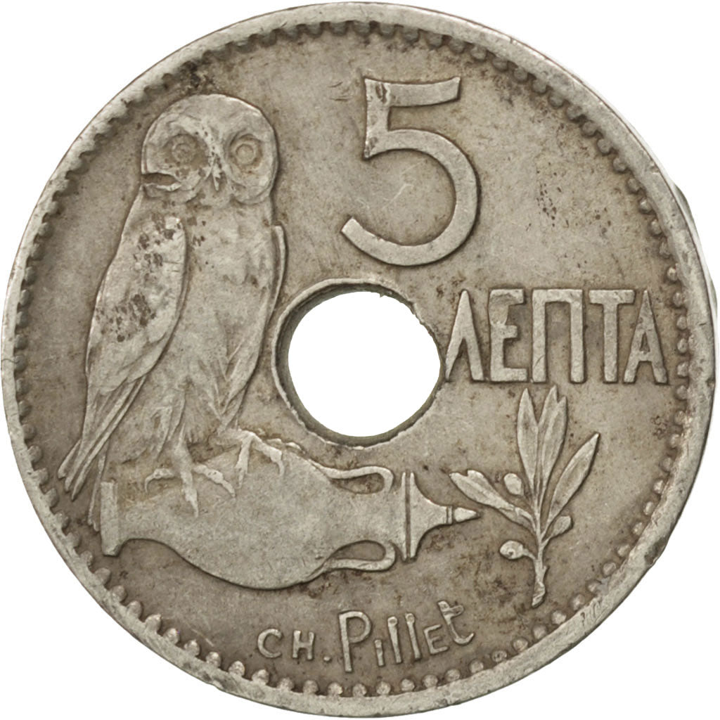 Grecia, George I, 5 Lepta, 1912, BB, Nichel, KM:62