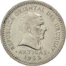 URUGUAY, 5 Centesimos, 1953, KM #34, AU(50-53), Copper-Nickel, 20, 3.53