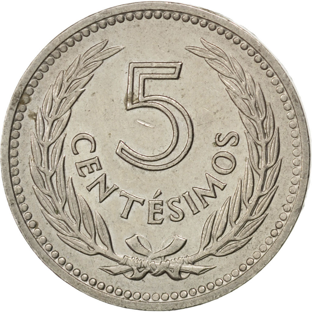URUGUAY, 5 Centesimos, 1953, KM #34, AU(50-53), Copper-Nickel, 20, 3.53