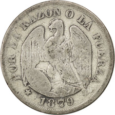 CHILE, 20 Centavos, 1879, KM #138.2, F(12-15), Silver, 23, 4.67