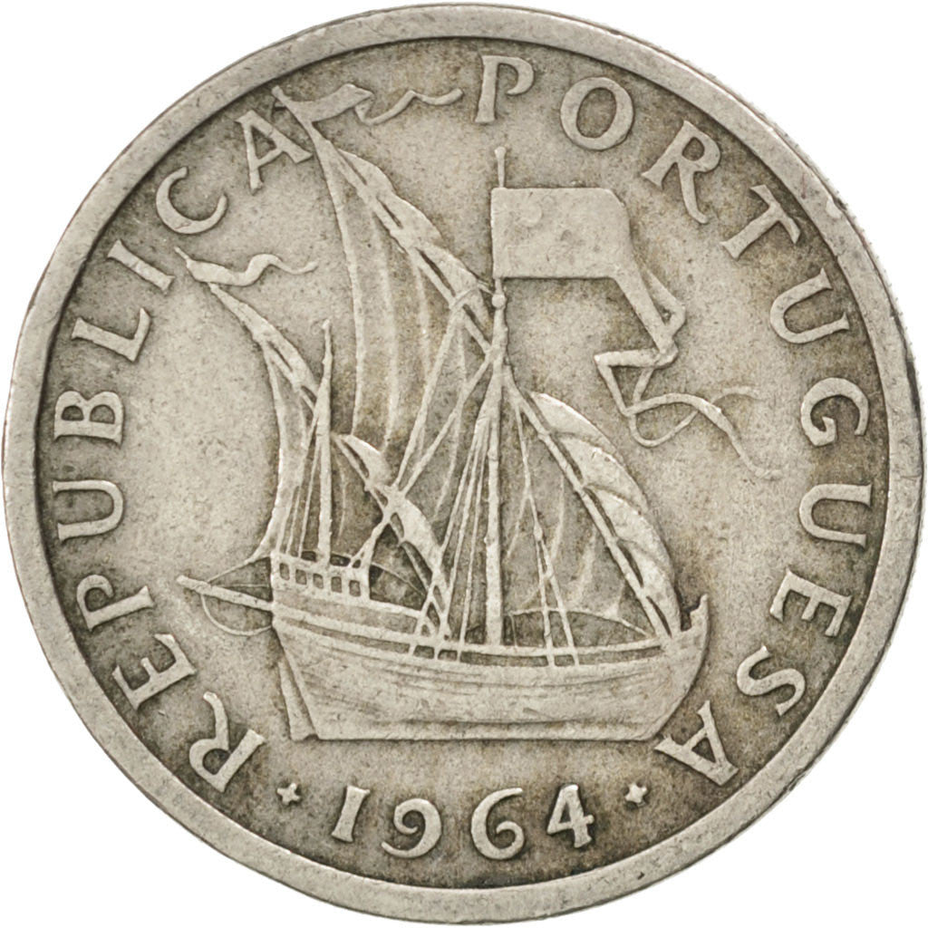 PORTUGAL, 5 Escudos, 1964, KM #591, EF(40-45), Copper-Nickel, 24.5, 6.89