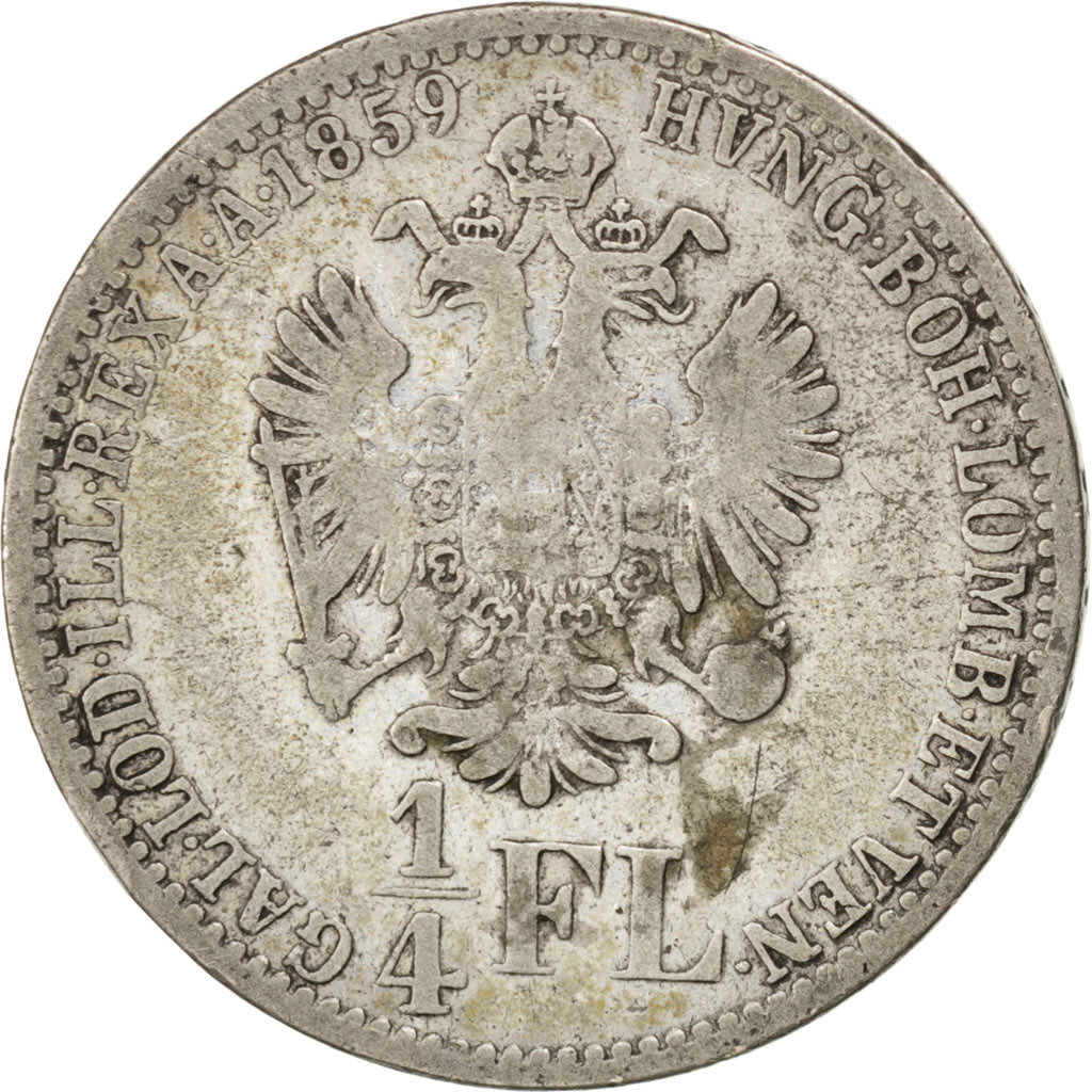 AUSTRIA, 1/4 Florin, 1859, Vienne, KM #2214, VF(20-25), Silver, 5.17
