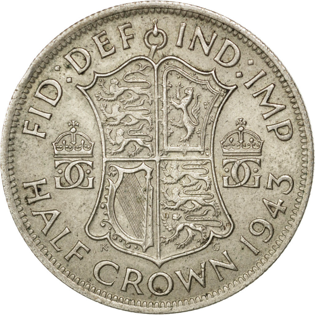 Coin, Great Britain, George VI, 1/2 Crown, 1943, AU(50-53), Silver, KM:856
