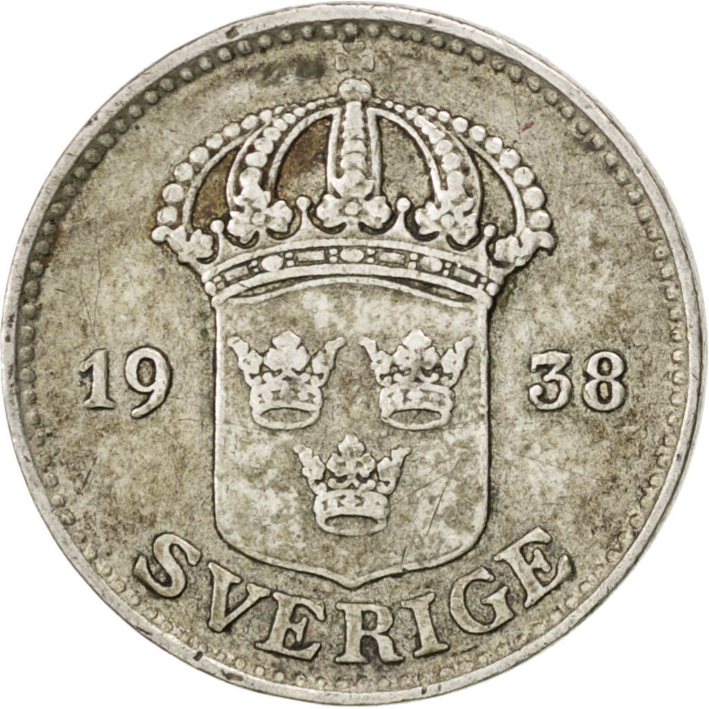 Coin, Sweden, Gustaf V, 25 Öre, 1938, EF(40-45), Silver, KM:785