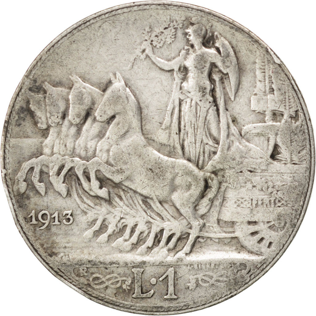 ITALY, Lira, 1913, Rome, KM #45, VF(30-35), Silver, 4.94