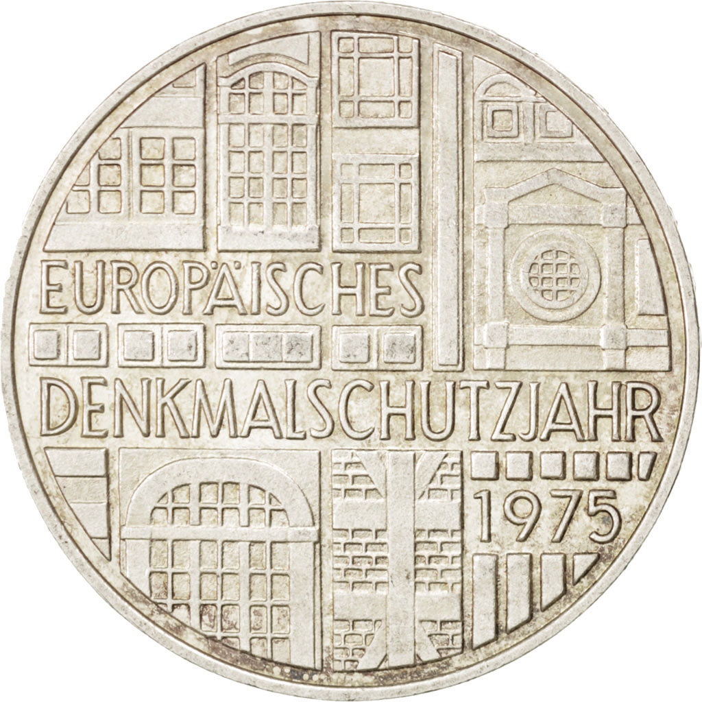 GERMANY - FEDERAL REPUBLIC, 5 Mark, 1975, Stuttgart, KM #142.1, AU(55-58),...
