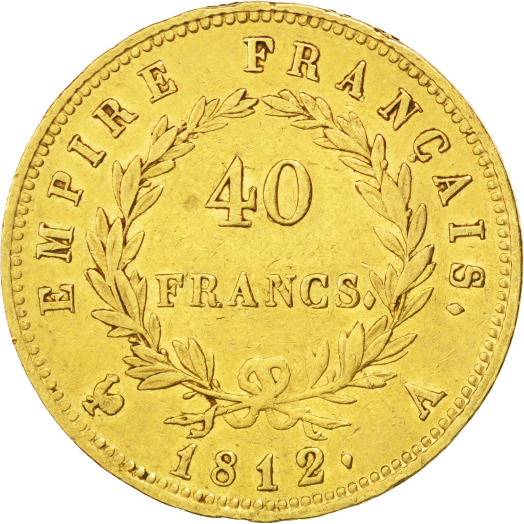 FRANCE, Napoléon I, 40 Francs, 1812, Paris, KM #696.1, EF(40-45), Gold, Gadoury 