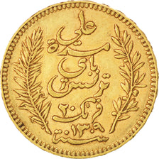 TUNISIA, 20 Francs, 1892, Paris, KM #227, EF(40-45), Gold, 6.45
