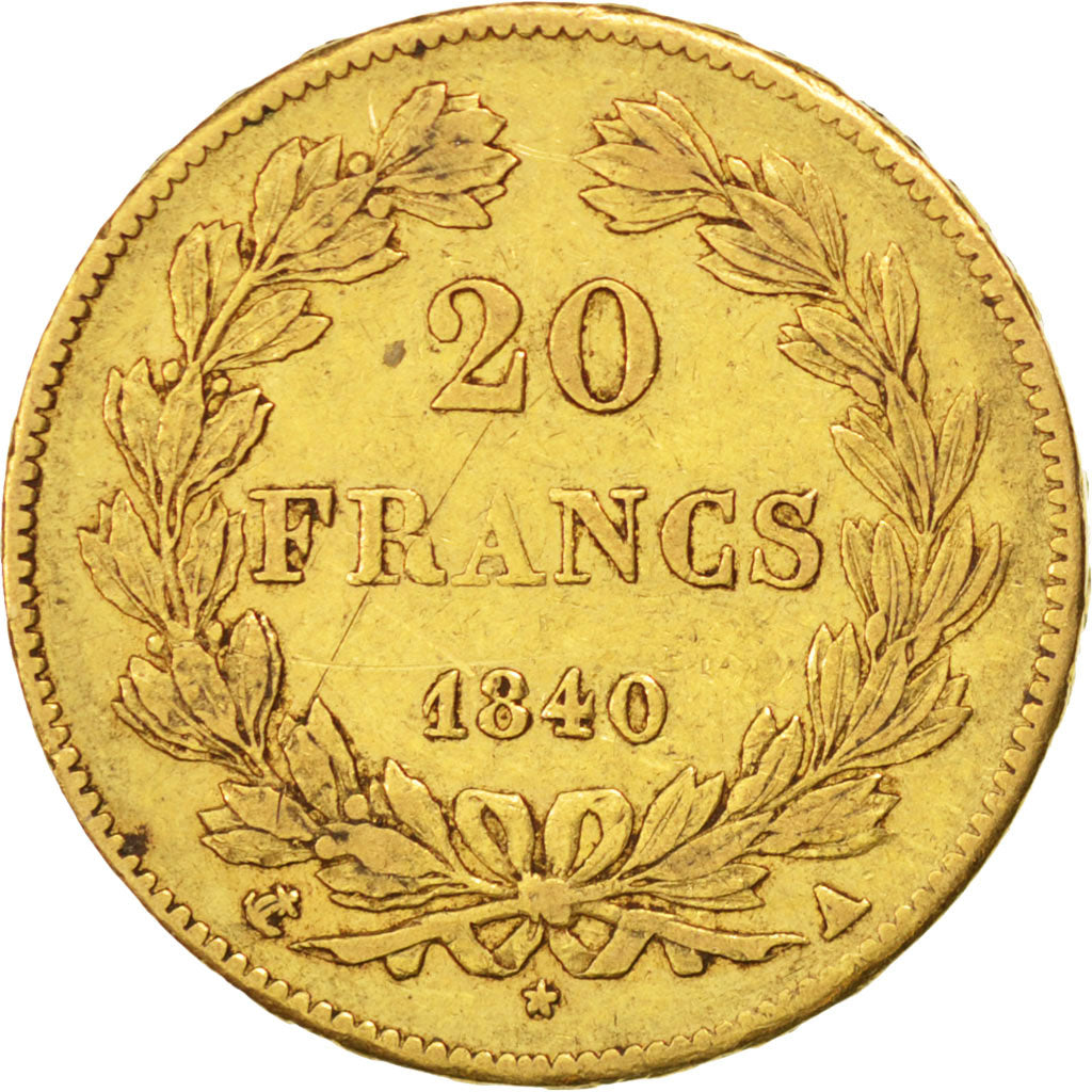 FRANCE, Louis-Philippe, 20 Francs, 1840, Paris, KM #750.1, EF(40-45), Gold,...