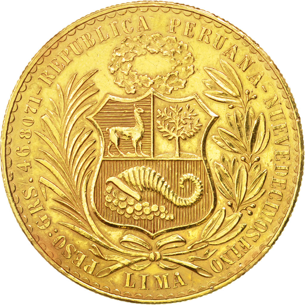 PERU, 100 Soles, 1959, Lima, KM #231, AU(50-53), Gold, 46.66