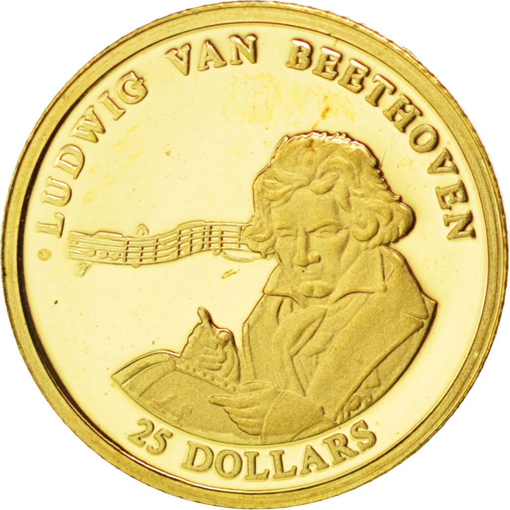 Moneta, Liberia, 25 Dollars, 2001, FDC, Oro