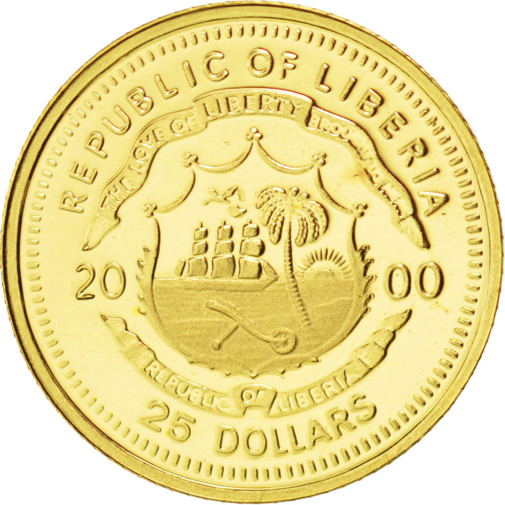Moneta, Liberia, 25 Dollars, 2000, FDC, Oro
