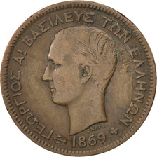 GREECE, 5 Lepta, 1869, Strassburg, KM #42, EF(40-45), Copper, 5.01