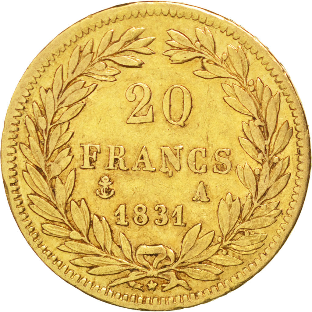 FRANCE, Louis-Philippe, 20 Francs, 1831, Paris, KM #739.1, VF(30-35), Gold,...