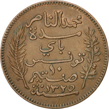Tunisia, Muhammad al-Nasir Bey, 10 Centimes, 1907, Paris, BB, Bronzo, KM:236