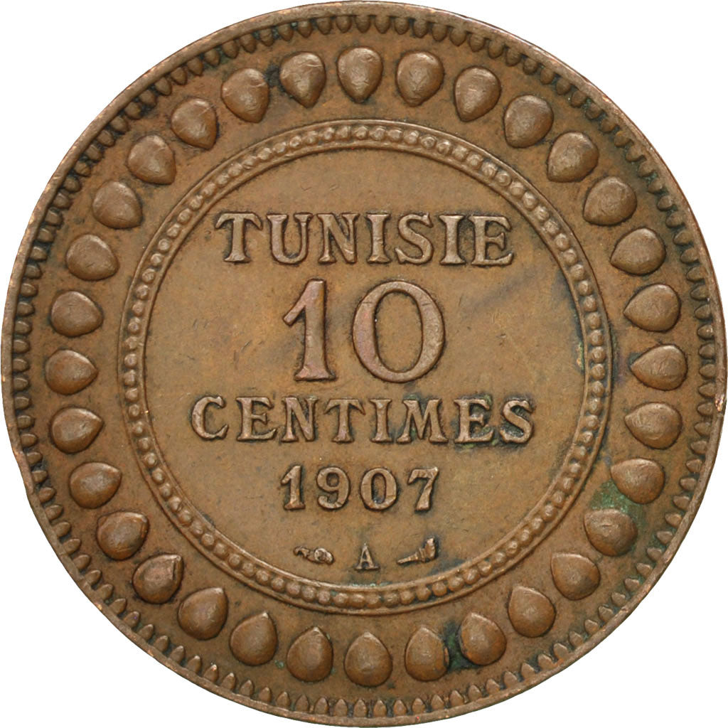 TUNISIA, 10 Centimes, 1907, Paris, KM #236, EF(40-45), Bronze, 9.94