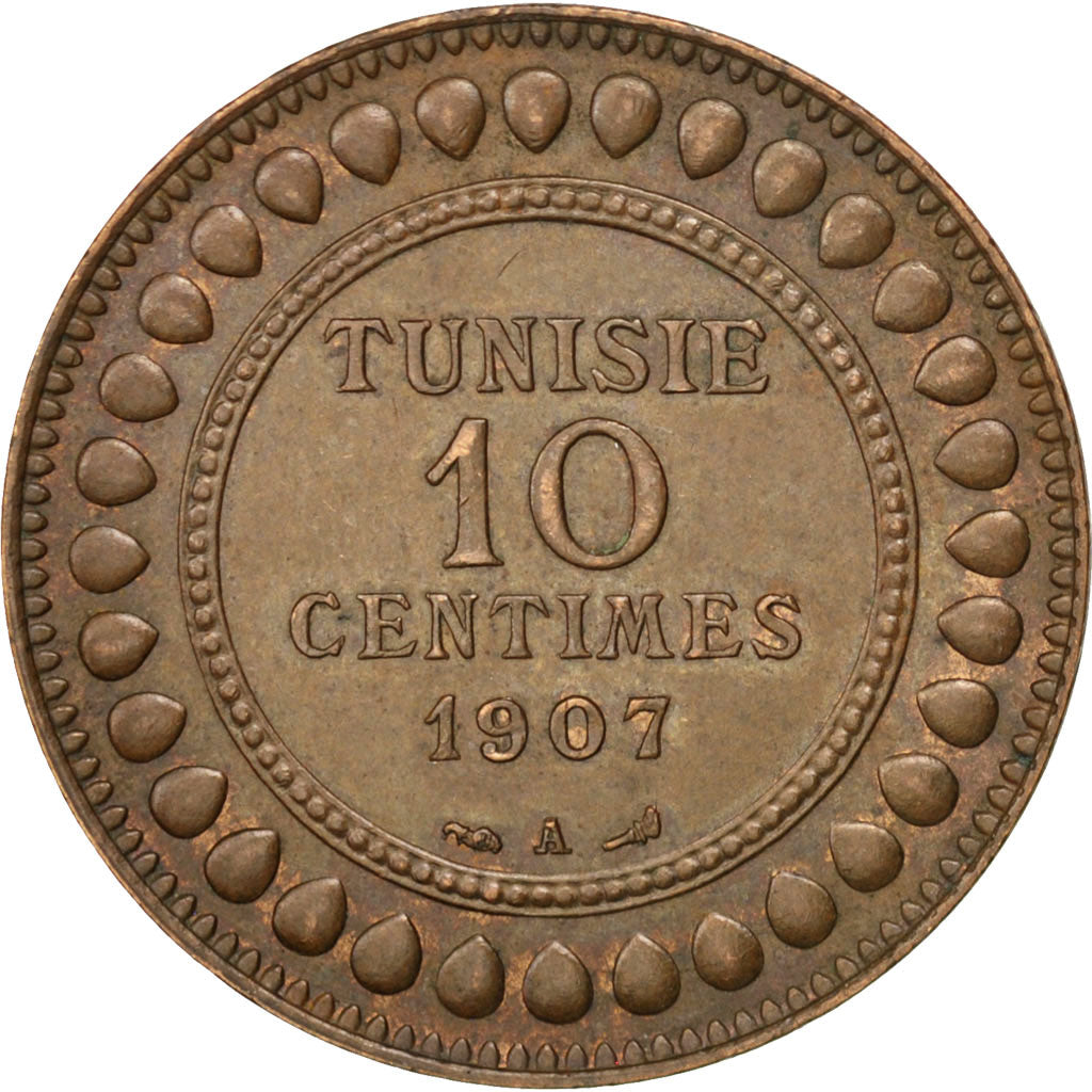 TUNISIA, 10 Centimes, 1907, Paris, KM #236, EF(40-45), Bronze, 9.79