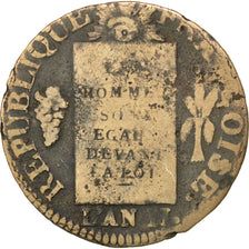 FRANCE, Sol aux balances françoise, Sol, 1793, Lyon, KM #619.5, VG(8-10), Bronze