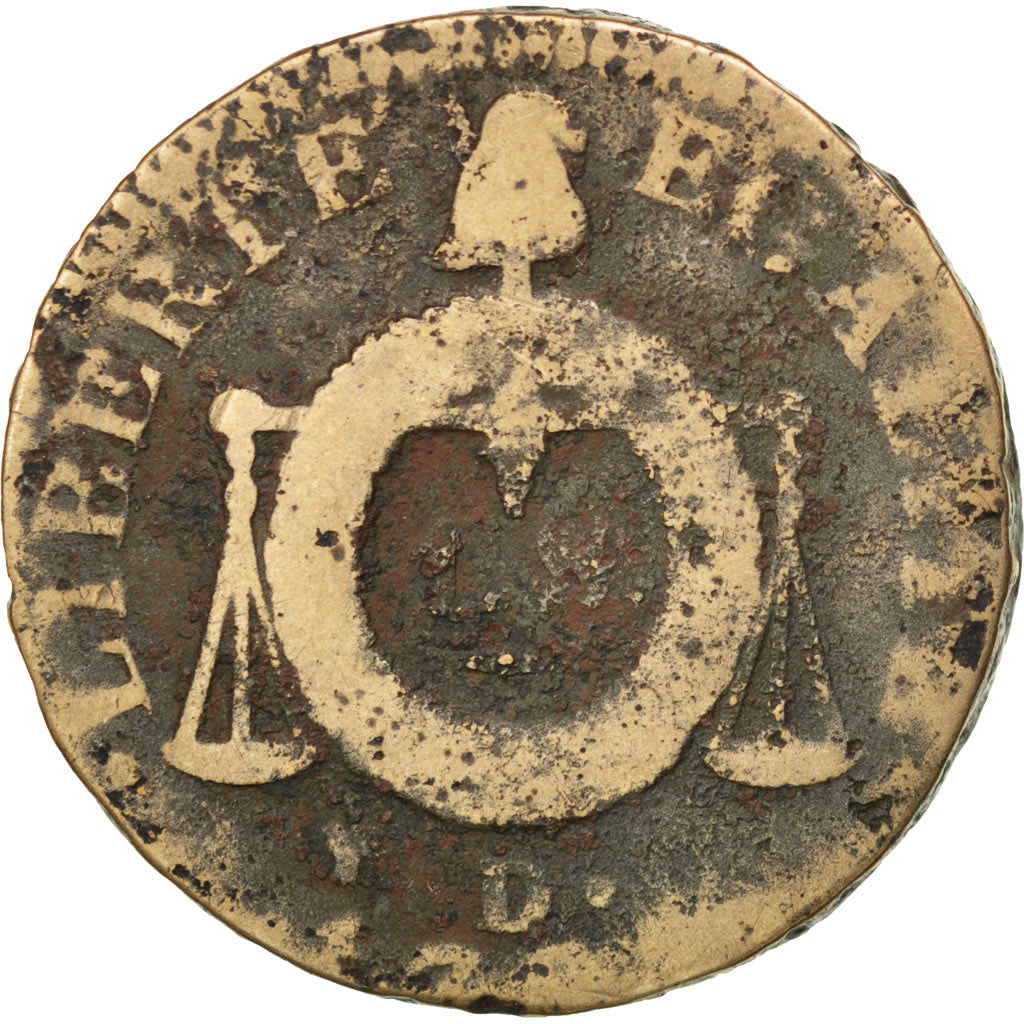 FRANCE, Sol aux balances françoise, Sol, 1793, Lyon, KM #619.5, VG(8-10), Bronze