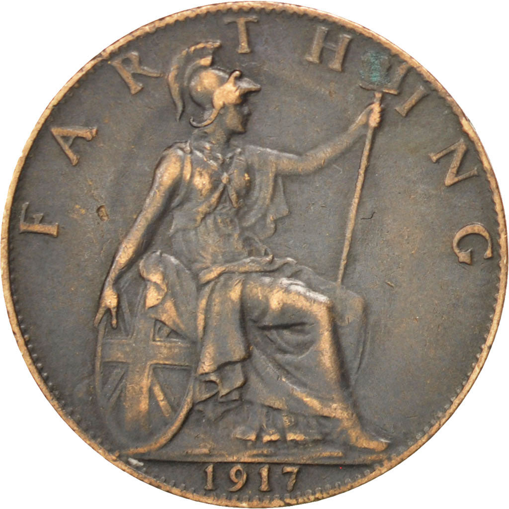 GREAT BRITAIN, Farthing, 1917, KM #808.1, EF(40-45), Bronze, 20, 2.82