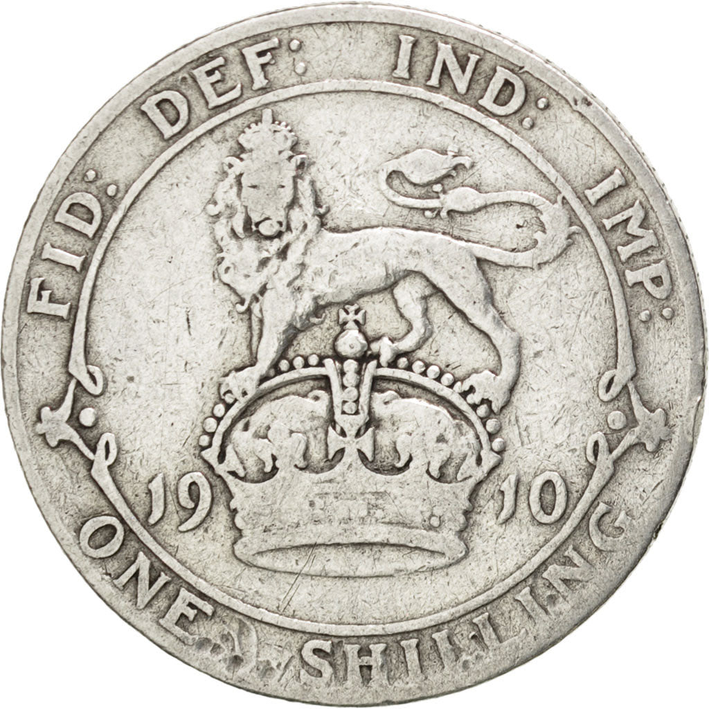 GREAT BRITAIN, Shilling, 1910, KM #800, VF(20-25), Silver, 23.5, 5.48