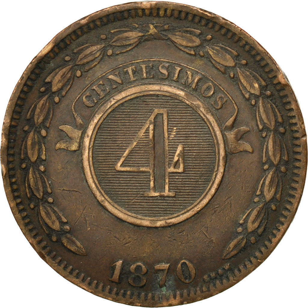 Paraguay, 4 Centesimos, 1870, BB, Rame, KM:4.1
