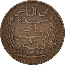 Monnaie, Tunisie, Muhammad al-Nasir Bey, 10 Centimes, 1907, Paris, TTB, Bronze