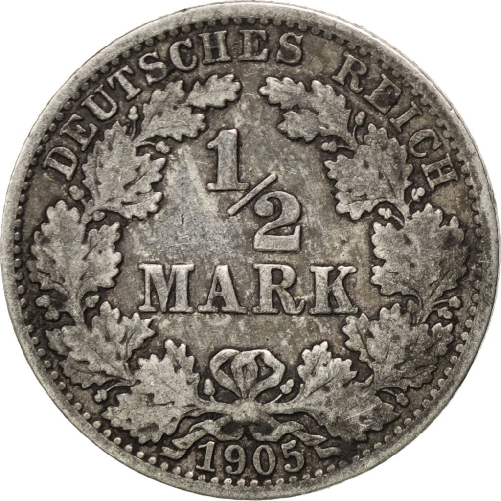 Moneta, GERMANIA - IMPERO, 1/2 Mark, 1905, Berlin, BB, Argento, KM:17