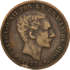 Spagna, Alfonso XII, 10 Centimos, 1877, MB+, Bronzo, KM:675