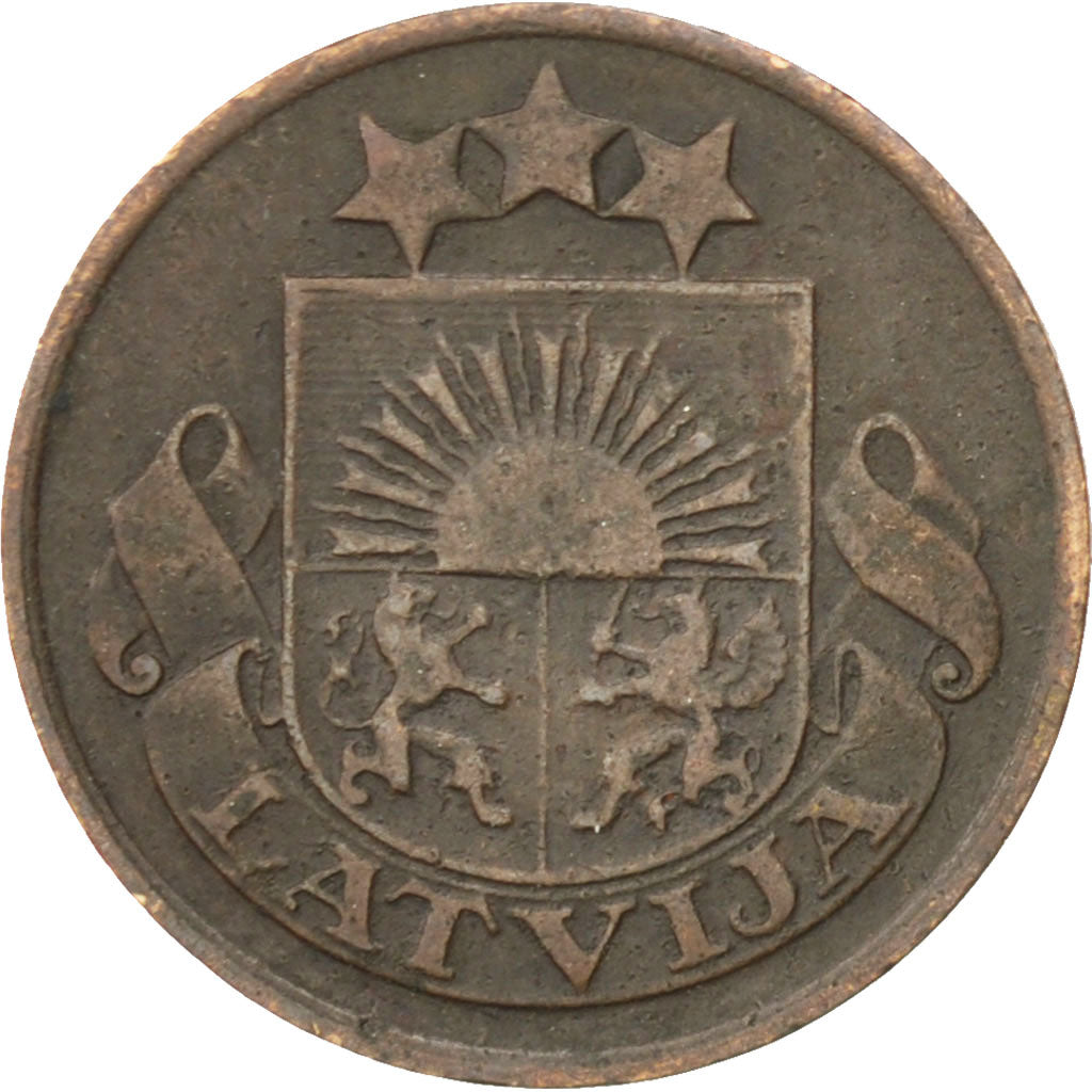 LATVIA, 2 Santimi, 1928, KM #2, EF(40-45), Bronze, 19.5, 1.94