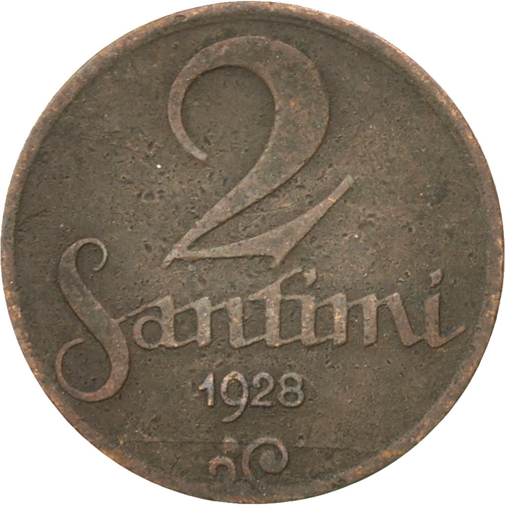 LATVIA, 2 Santimi, 1928, KM #2, EF(40-45), Bronze, 19.5, 1.94