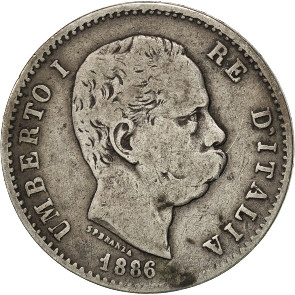 Moneta, Italia, Umberto I, Lira, 1886, Rome, BB, Argento, KM:24.1