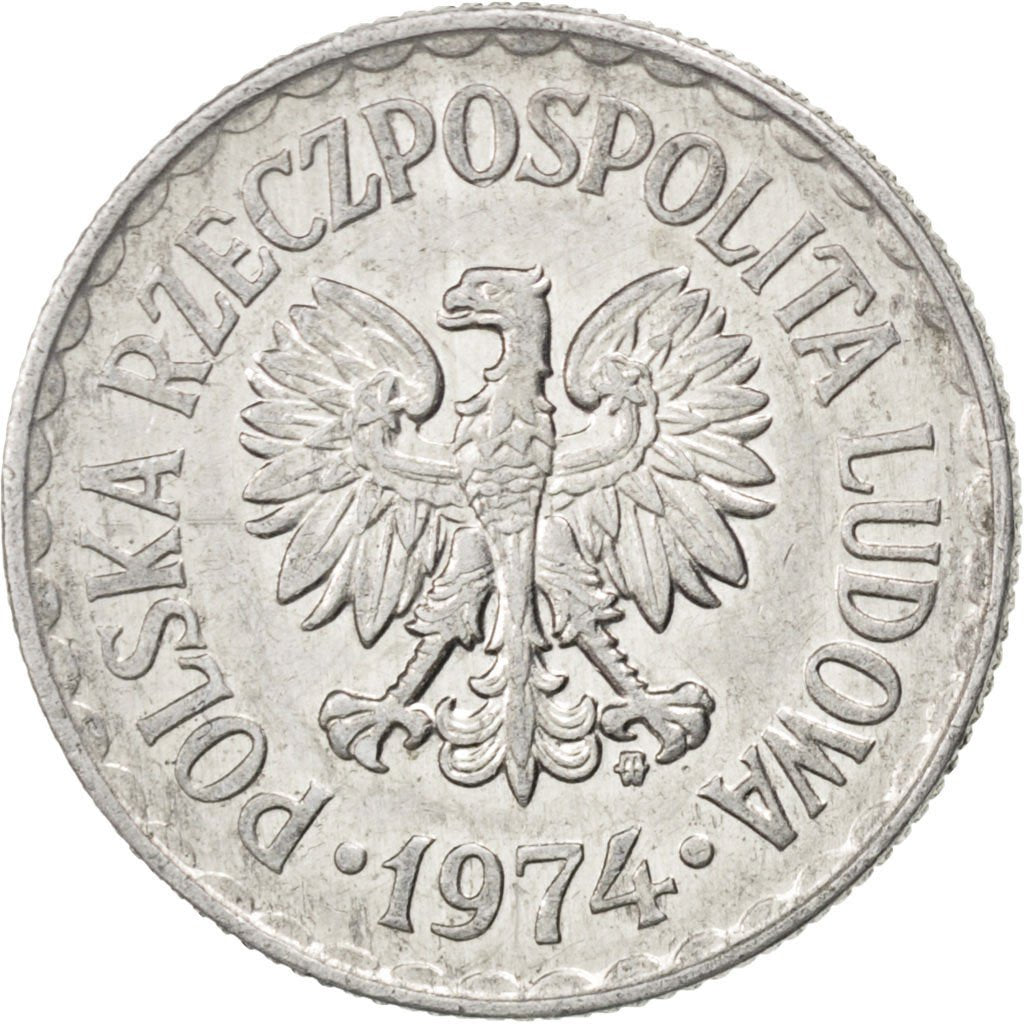POLAND, Zloty, 1974, Warsaw, KM #49.1, AU(50-53), Aluminum, 25, 2.10
