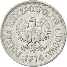 POLAND, Zloty, 1974, Warsaw, KM #49.1, AU(50-53), Aluminum, 25, 2.10