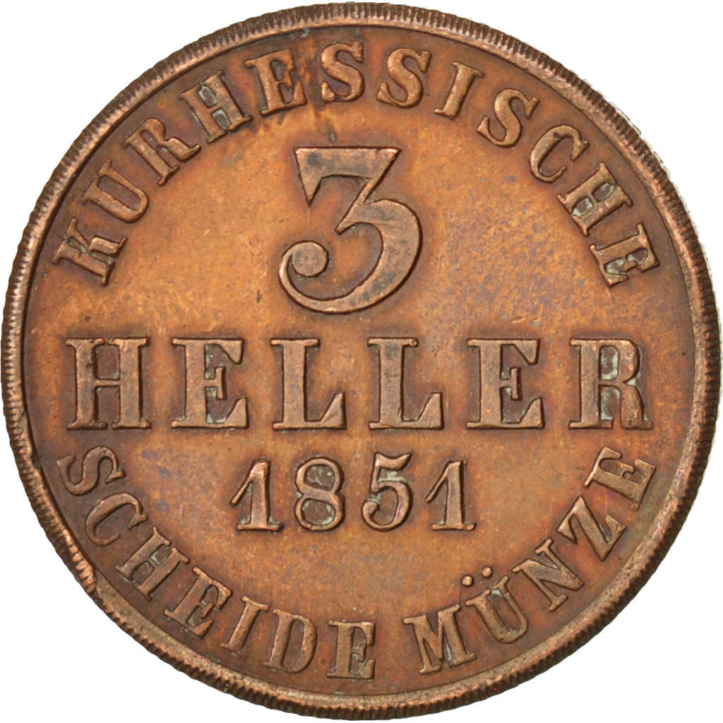 Moneda, Estados alemanes, HESSE-CASSEL, Friedrich Wilhelm, 3 Heller, 1851, MBC+