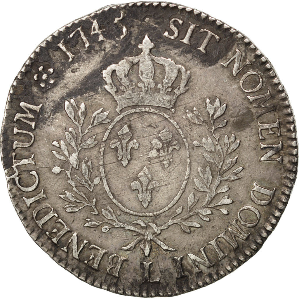 FRANCE, Écu au bandeau, ECU, 1745, Bayonne, KM #512.12, VF(30-35), Silver, ...