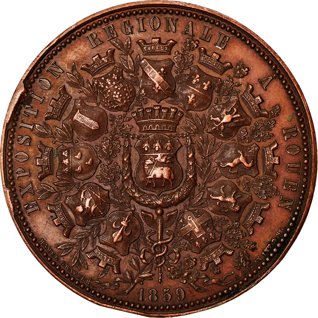 France, Médaille, Second Empire, Napoléon III, Exposition Régionale à Rouen