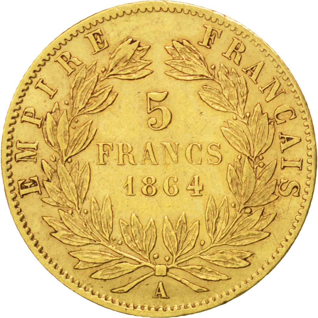 Francia, Napoleon III, Napoléon III, 5 Francs, 1864, Paris, BB+, Oro, KM:803...