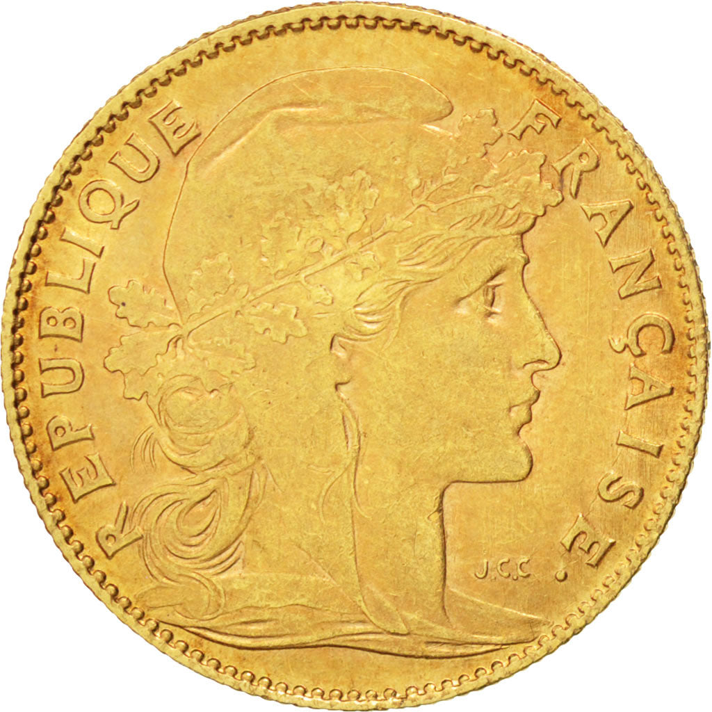 FRANCE, Marianne, 10 Francs, 1911, Paris, KM #846, AU(55-58), Gold, Gadoury...