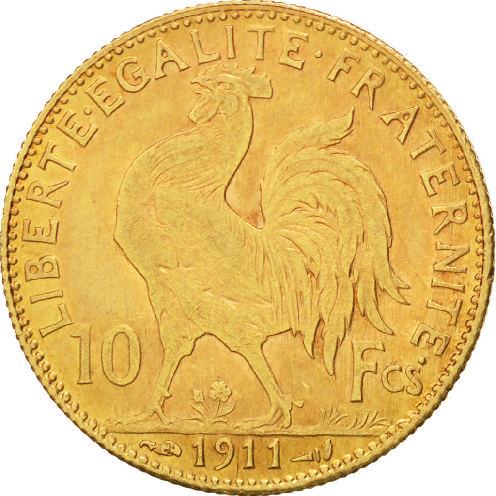 FRANCE, Marianne, 10 Francs, 1911, Paris, KM #846, AU(55-58), Gold, Gadoury...