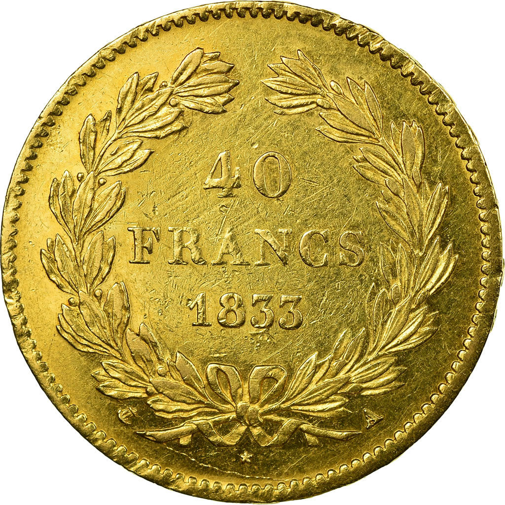 Moneta, Francia, Louis-Philippe, 40 Francs, 1833, Paris, BB+, Oro, KM:747.1