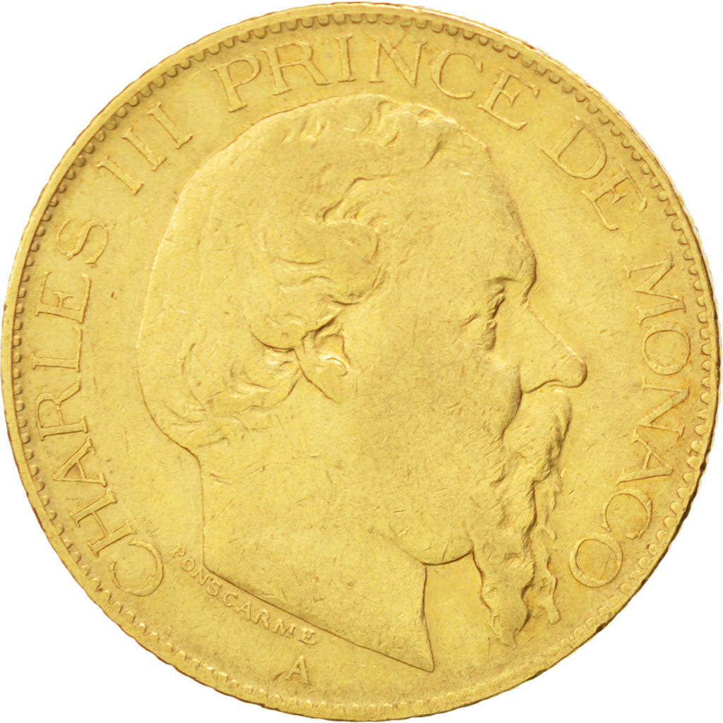 MONACO, 20 Francs, Vingt, 1879, Paris, KM #98, EF(40-45), Gold, Gadoury #120,...