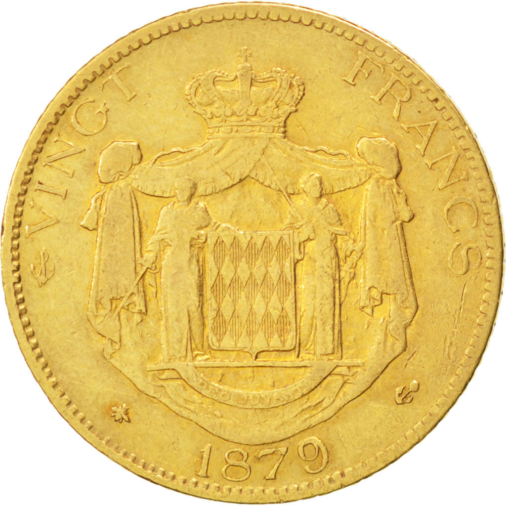 MONACO, 20 Francs, Vingt, 1879, Paris, KM #98, EF(40-45), Gold, Gadoury #120,...