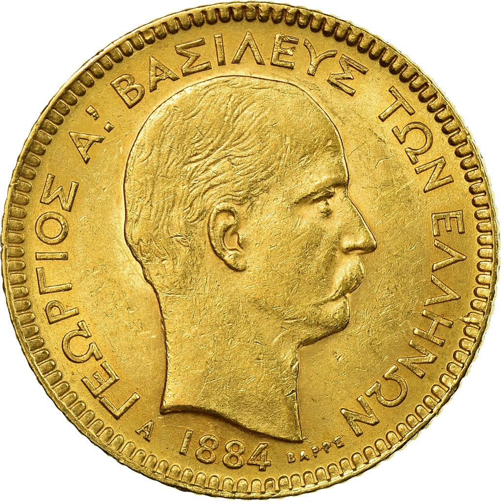 Coin, Greece, George I, 20 Drachmai, 1884, Paris, AU(55-58), Gold, KM:56