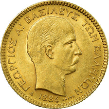 Coin, Greece, George I, 20 Drachmai, 1884, Paris, AU(55-58), Gold, KM:56