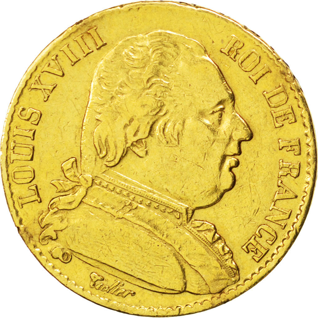 FRANCE, Louis XVIII, 20 Francs, 1815, Paris, KM #706.1, VF(30-35), Gold,...